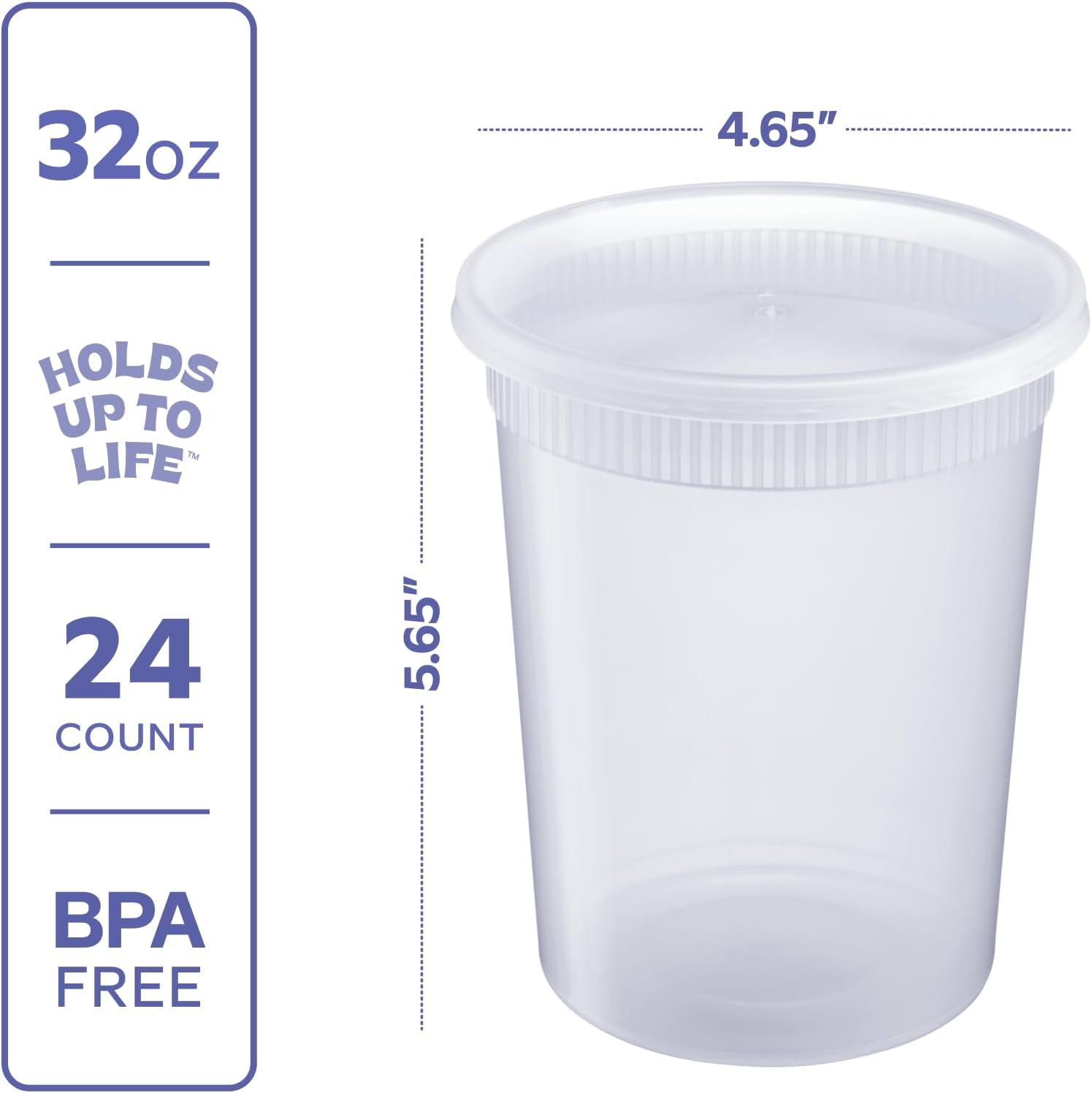 GUSTO 32 oz Plastic Deli Containers with Lids [24 Sets] Food Storage | Microwave, Dishwasher & Freezer Safe, Disposable or Reusable, BPA Free, Leak-Proof, Soups, Takeout, Meal Prep & Leftovers