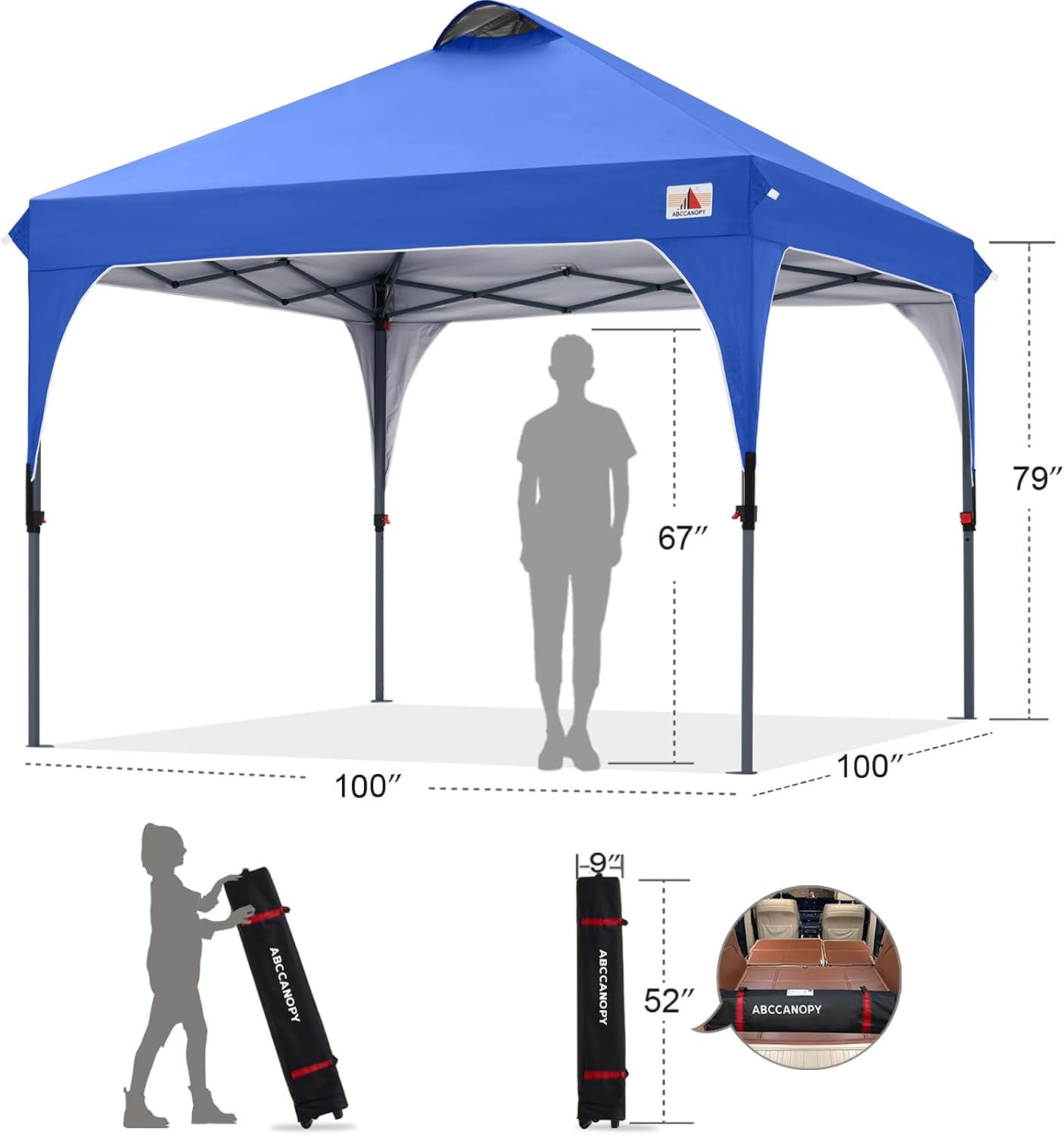 ABCCANOPY Outdoor Pop up Canopy Tent, 10x10 Instant Portable Canopy for Camping, Beach, Backyard,Gray | Water resistant & UV protection canopy, easy setup, with carry bag, ideal for camping, beach, backyard, market events