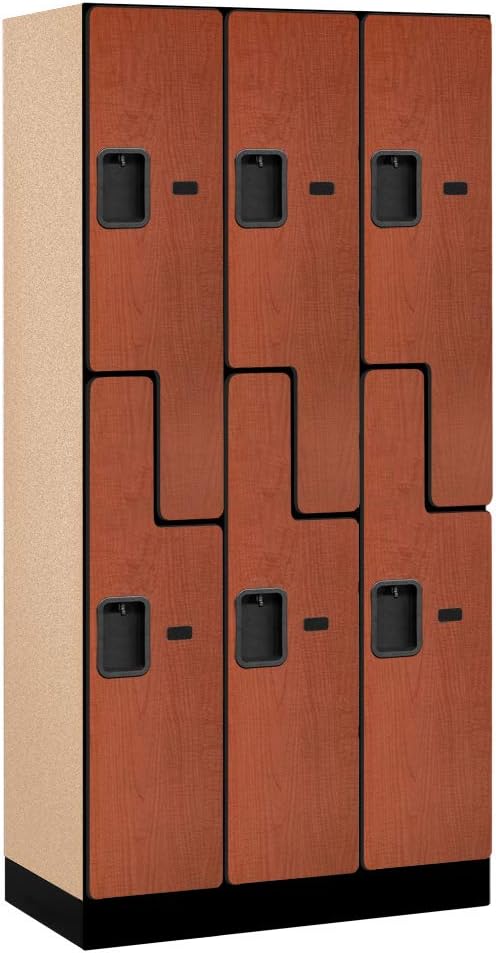 Salsbury Industries 2-Tier S-Style Designer Wood Locker with Three Wide Storage Units, 6-Feet High by 18-Inch Deep, Mahogany