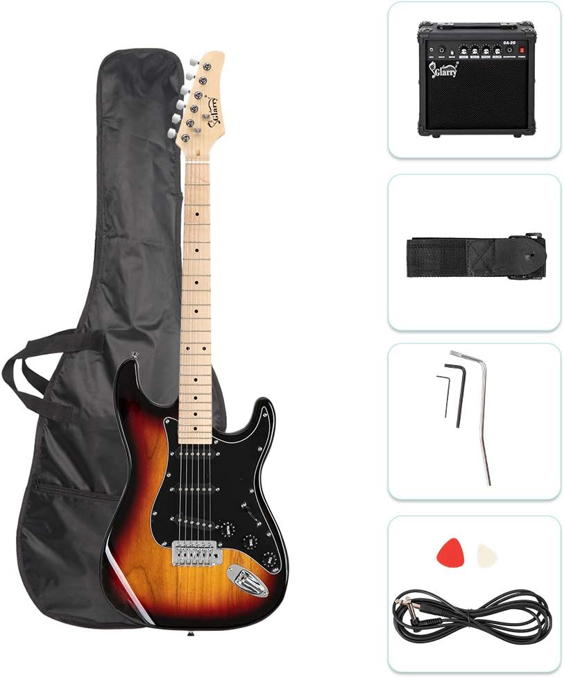 GLARRY Full Size Electric Guitar for Music Lover Beginner with 20W Amp and Accessories Pack Guitar Bag (DARK BLUE, 39" Right Handed)