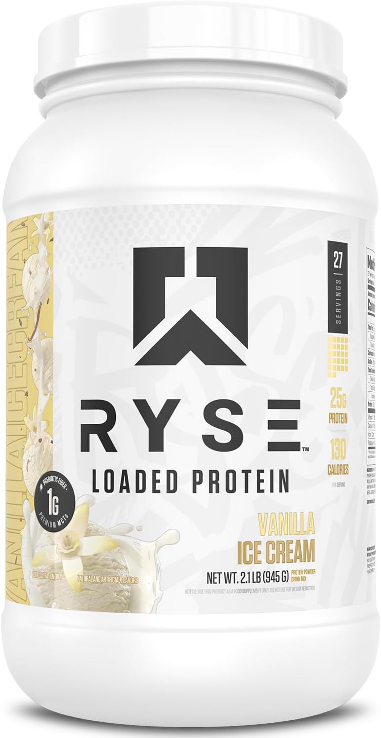 RYSE Loaded Protein Powder - Peanut Butter Cup - 25g Whey Protein Isolate & Concentrate with Prebiotic Fiber & MCTs - Low Carb, Low Sugar