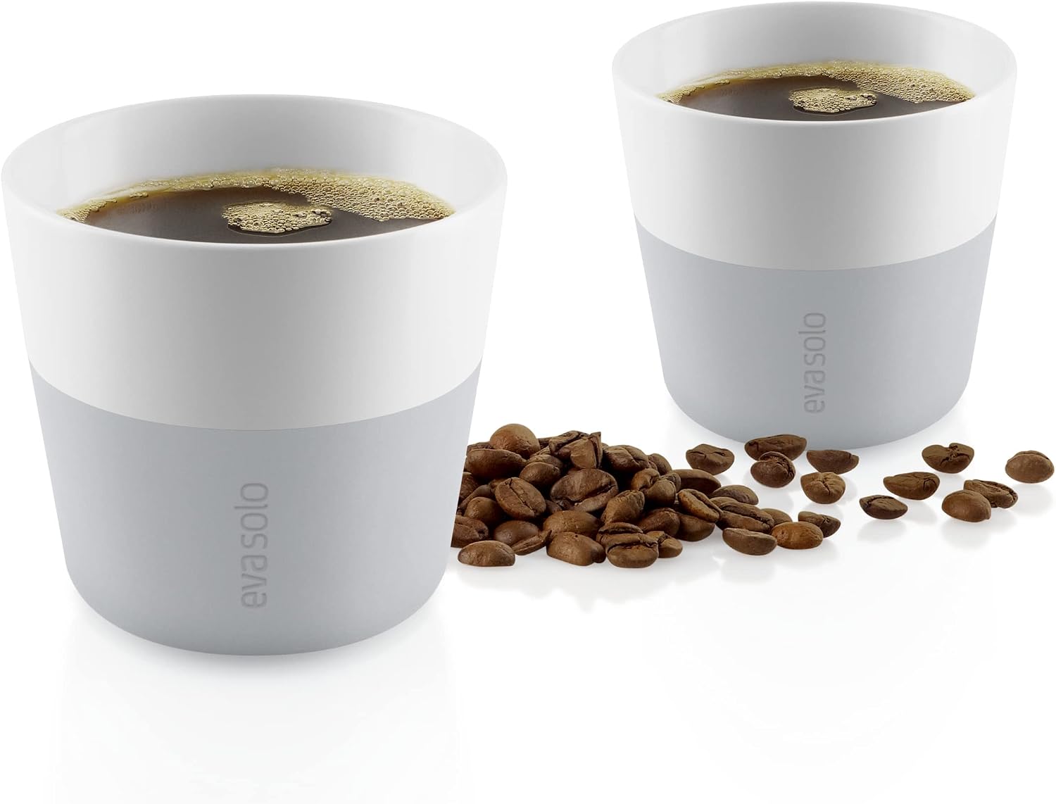 Eva Solo | 2 Lungo Tumbler Mugs | 8 oz Porcelain Coffee Cup Tumblers with Silicone-coated Grip | Danish Design, Functionality & Quality | Black