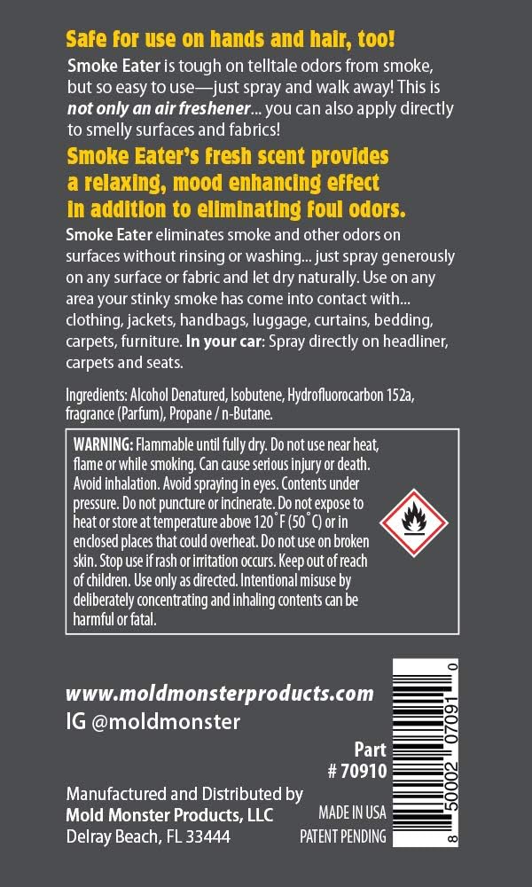 Smoke Eater Odor Eliminator Spray & Air Freshener, Lavender, 4 oz | Cigarette, Cigar, Cannabis & Tobacco, For Car, Home, Clothes, Travel Size, Tea Tree Oil Formula, Non-Aerosol Pump Spray