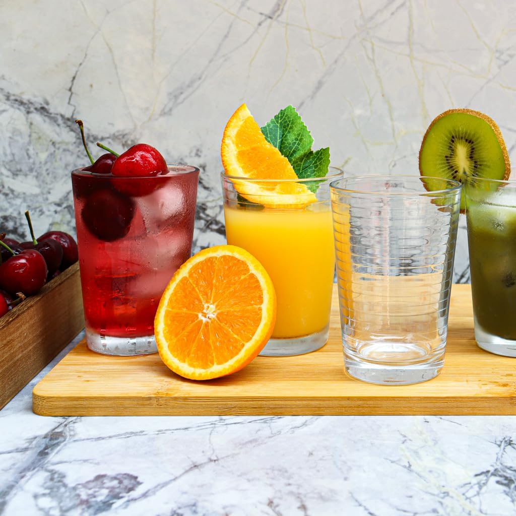 Juice Glasses 7 oz. Set Of 4 Glass Cups – By Home Essentials and Beyond – Beverage Water Tumblers for Juice, Whiskey, Cocktails