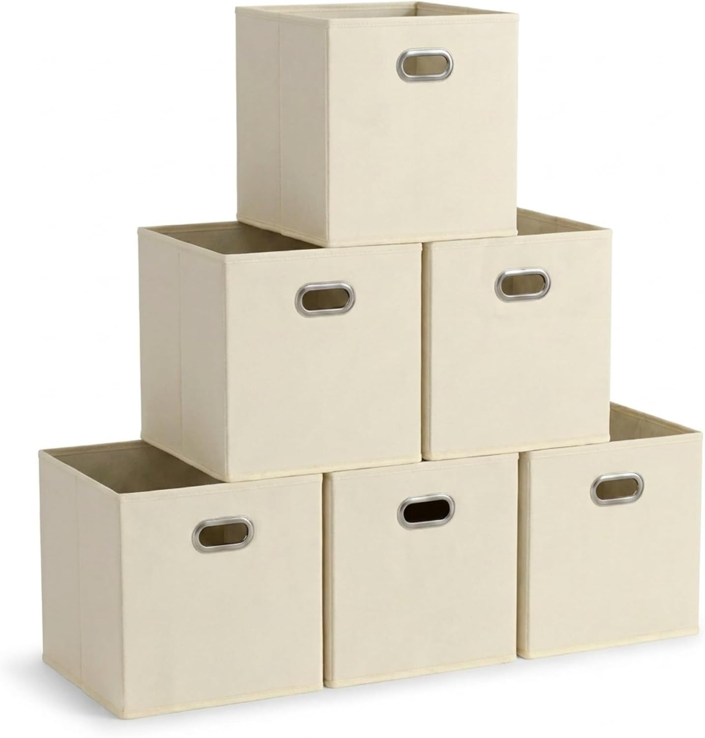 Household Essentials Fabric Storage Bins 6 Piece Set, Strong Poly-Woven Fabric, Sturdy Chipboard Sides, Grommet Front Handle, Stackable and Foldable, Classic Design, Navy