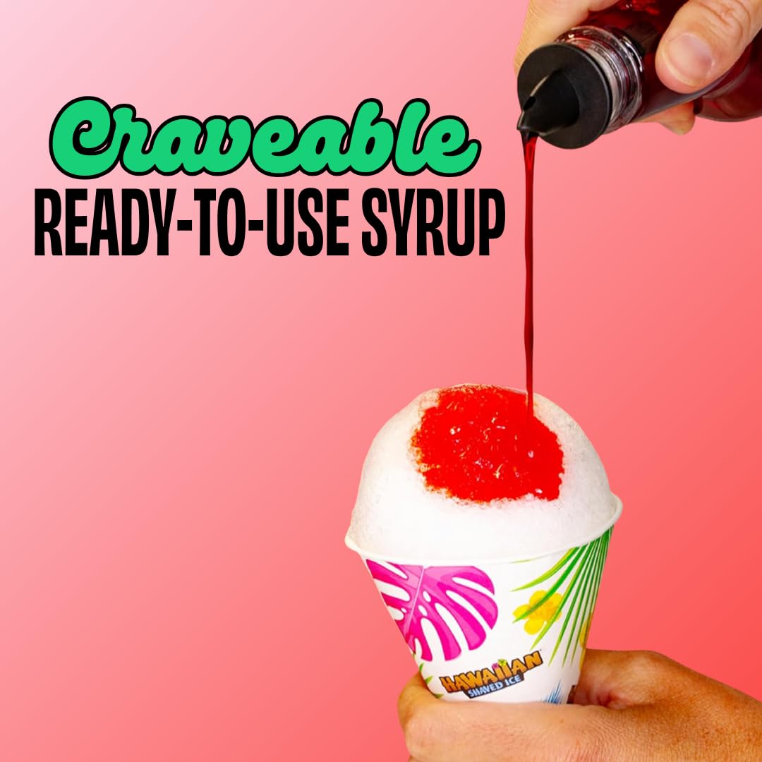 Hawaiian Shaved Ice Blue Raspberry Syrup - Made Nut Soy Dairy Free in the USA - Flavor Fluffy Shaved & Crunchy Snow Cone - Shelf Stable After Opening - Makes 8 Servings - 16 ounces