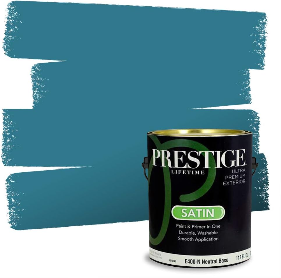 Prestige Paints E400-P-SW6506 Exterior Paint and Primer in One, 1-Gallon, Satin, Comparable Match of Sherwin Williams Vast, 1 Gallon, SW45-Vast Sky