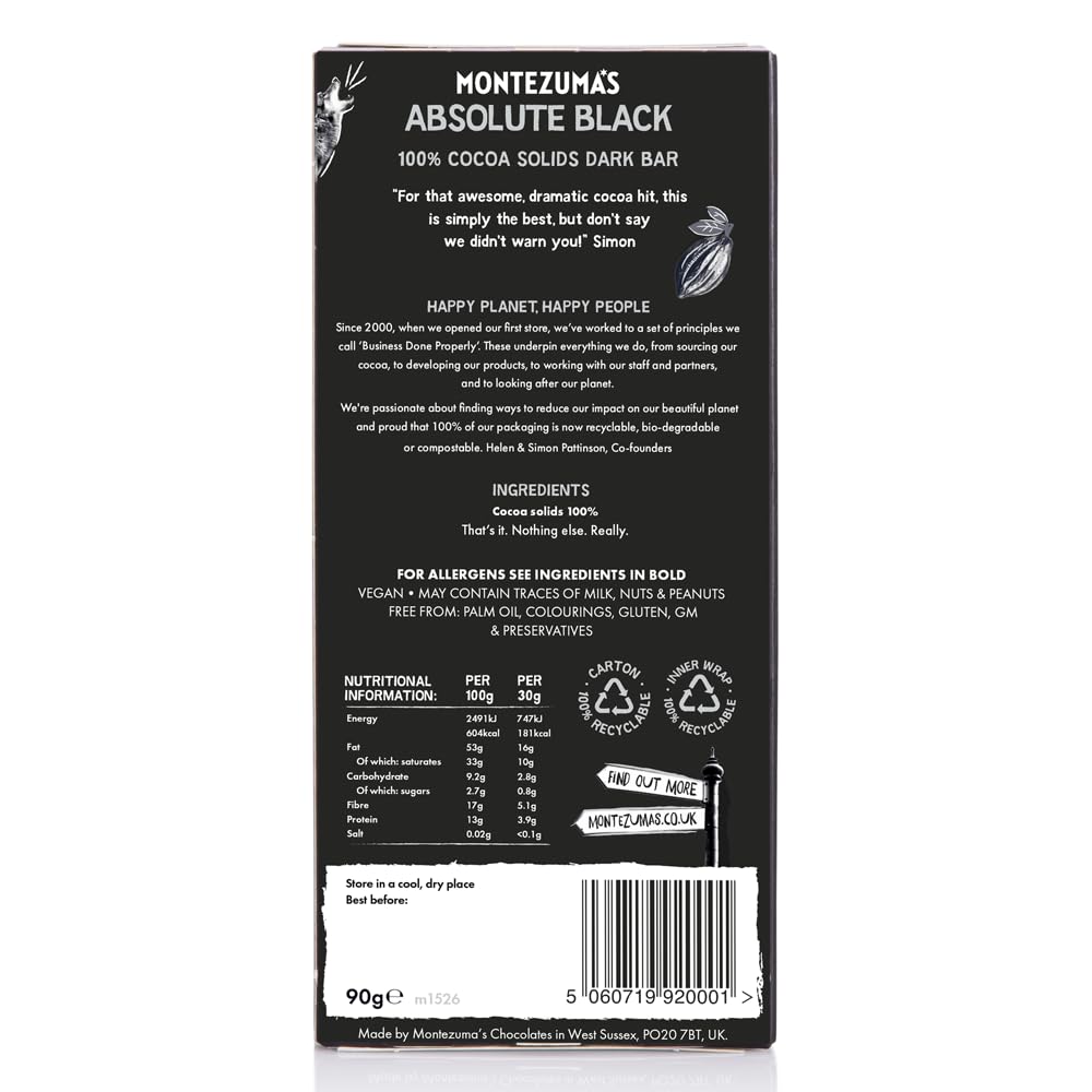 Montezuma’S Dark Chocolate Absolute Black 100% Cocoa 90g