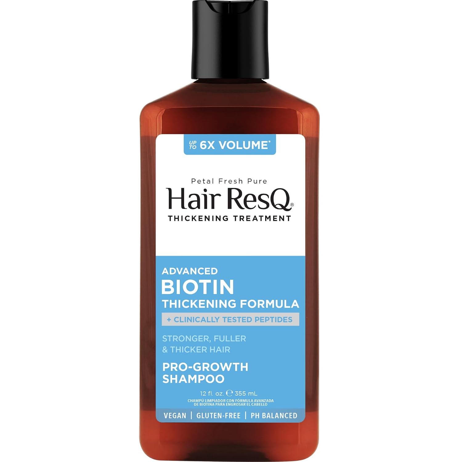 Petal Fresh Hair ResQ Biotin Shampoo for Thinning Hair, Clinically Tested Thickening, Pro-Growth Shampoo for Women & Men, Up to 6X Volume, Rosemary Mint, Caffeine & Peptides, Sulfate Free, 12 fl oz