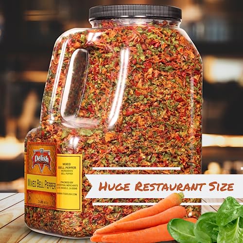 Dehydrated Dried Red and Green Bell Peppers Mix by It's Delish – 48 Oz (3 lbs) Restaurant Gallon Size Jug With handle – Sealed to Maintain