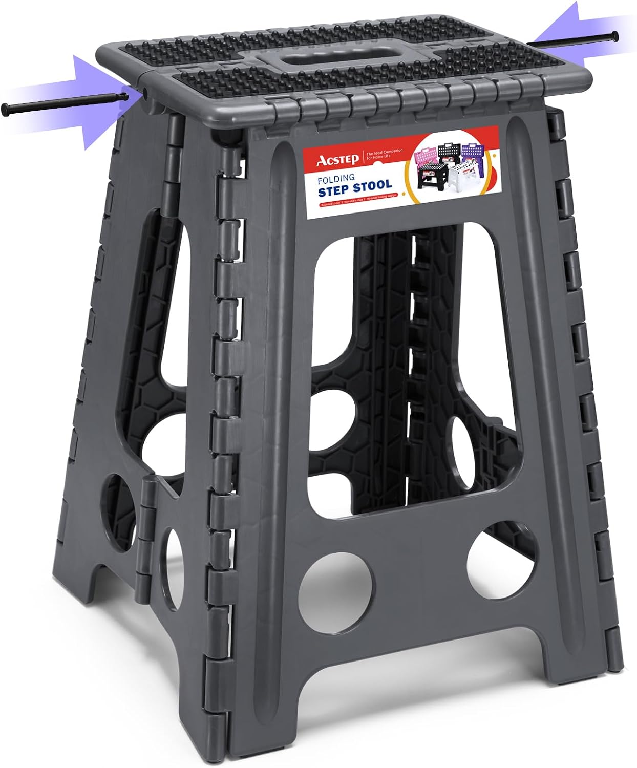 11 Inch Folding Step Stool for Kids, Non-Slip Foldable Stools, Black | Heavy Duty Collapsible Foot Stool, Lightweight with Built-in Handle, Holds 300 lb for Adults Kitchen Bathroom Bedroom Outdoor