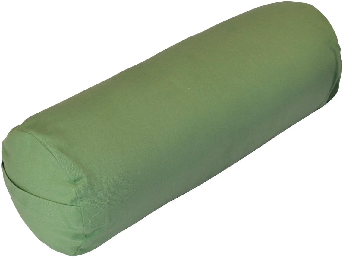Supportive Natural Cotton and Synthetic Batting Portable Round Yoga Bolster with Removable Cover, Sage