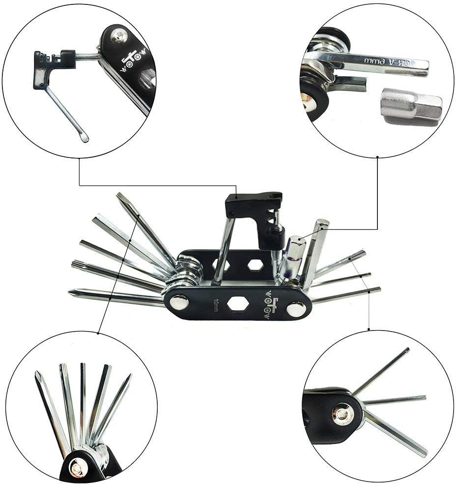 14 in 1 Bike Repair Tool Kit & Bike Saddle Bag | Bike Chain Tool Hex Key Wrench Maintain Accessories Multitool Set, Portable Under Seat Bag for Road Mountain Commuter Bicycle