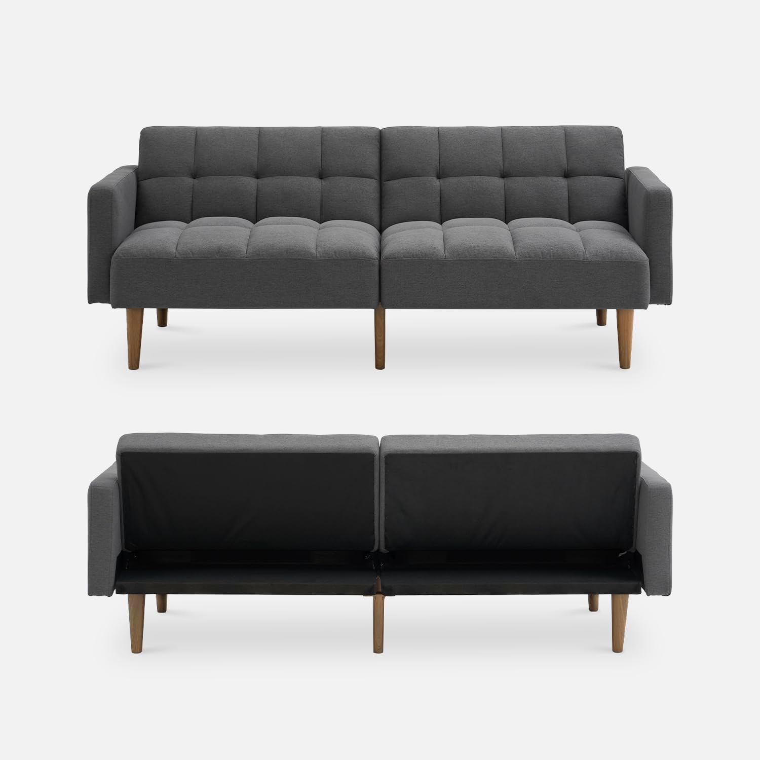 mopio 76.4" Futon Sofa Bed Chevron Styled, Sleeper Couch (Old Rosa Velvet)