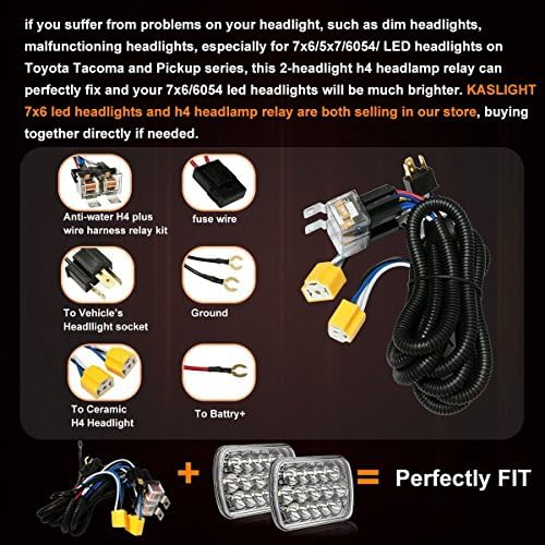 H6054 LED Headlight H4 Relay Harness for Jeep Toyota Subaru 9003 | Upgrade sealed beam headlights with fused wiring. Fits H6054 H6024 9003 5x7 7x6