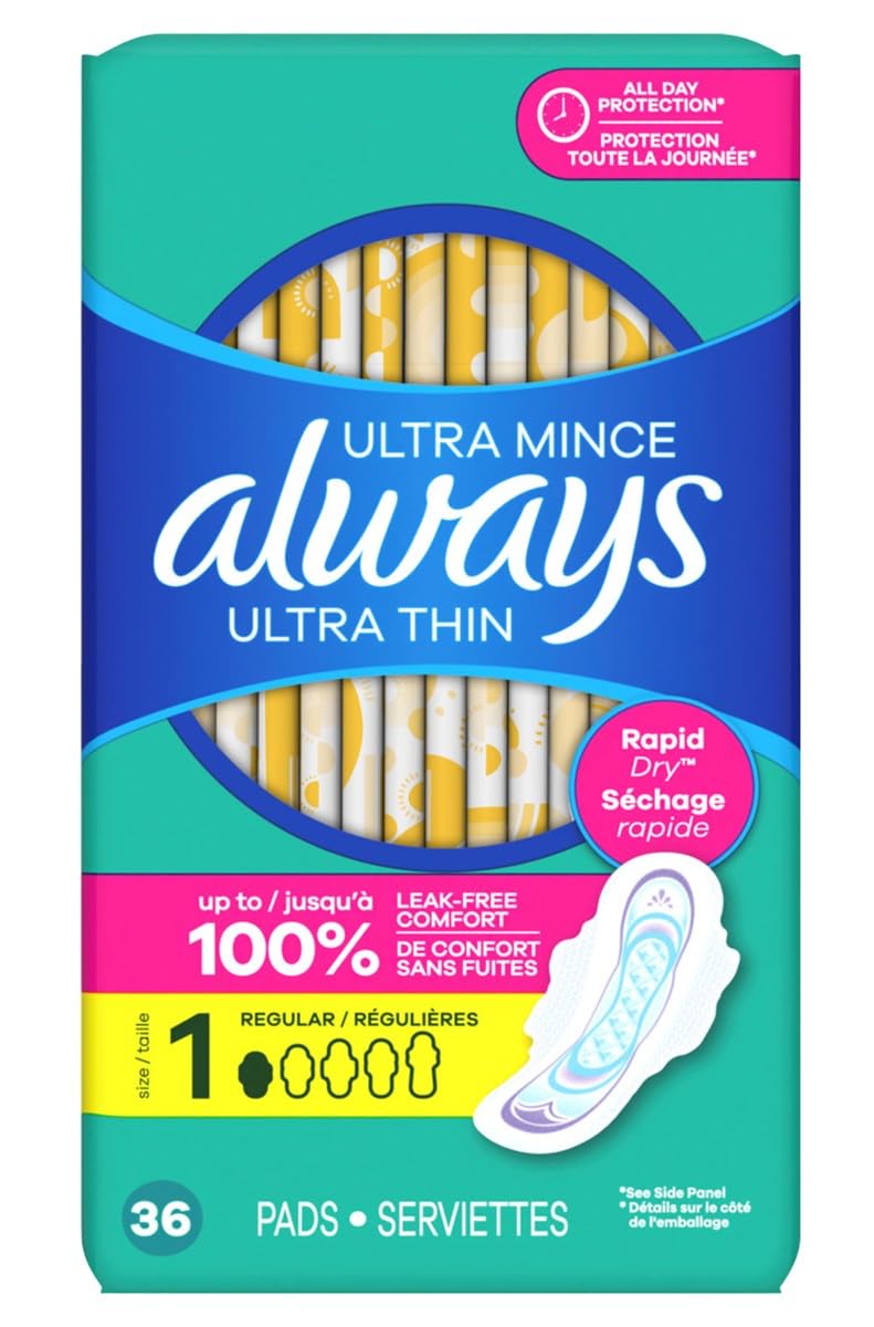 Always Pads Ultra Thin Size 1-36 Count Regular, 36 Count(Pack of 3)