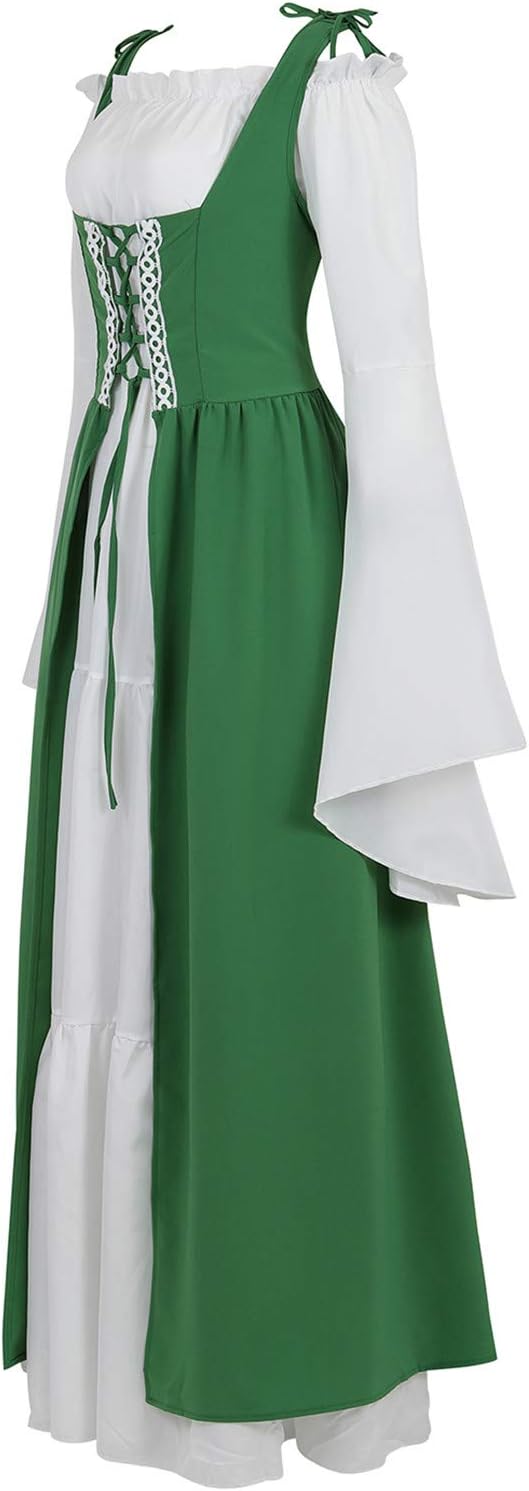 Kranchungel Renaissance Costume Women Dress: Flowy Long Sleeve Medieval Dress for Renaissance Faires & Medieval Festival