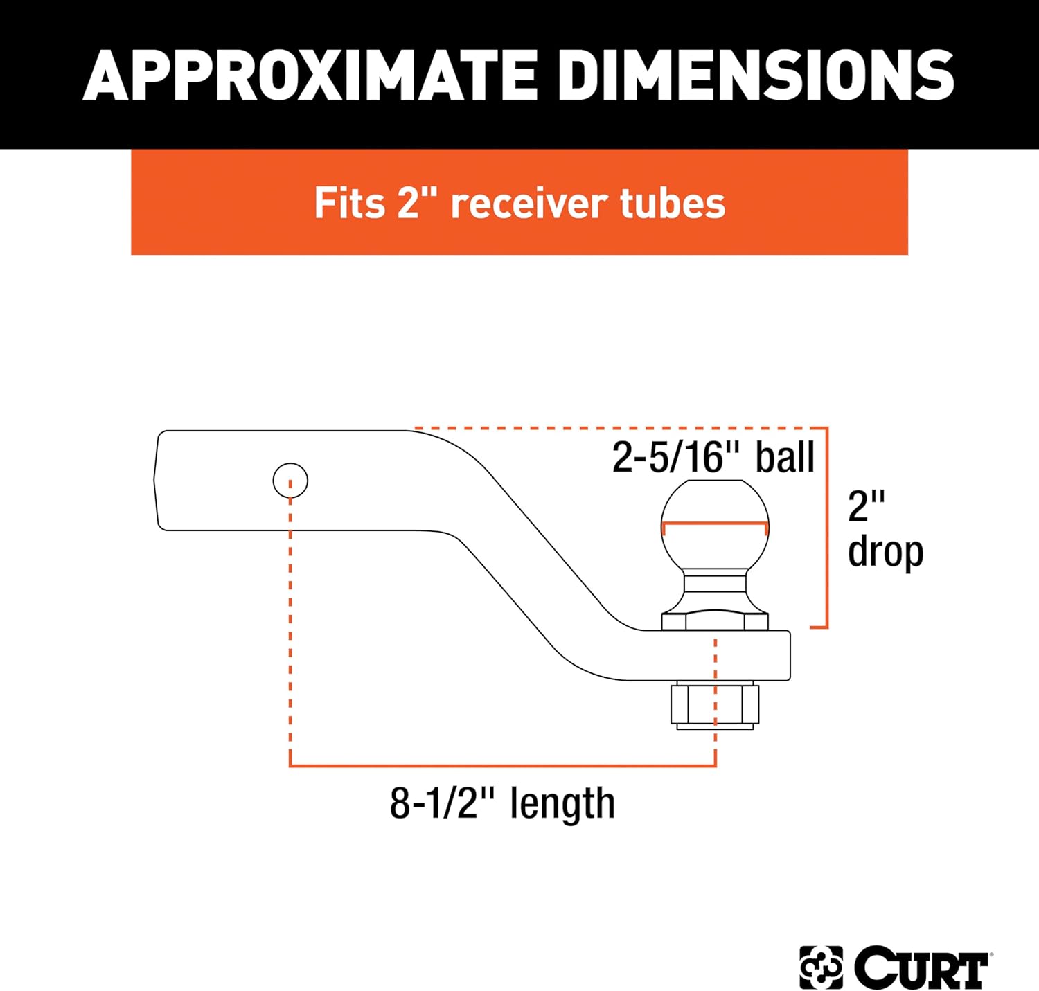 CURT 45331 Loaded Ball Mount, 2-5/16" Ball, 15, 000 lb, 2" Drop | Fits 2" Receivers, 1, 500 lb Tongue Weight, Solid Forged Steel