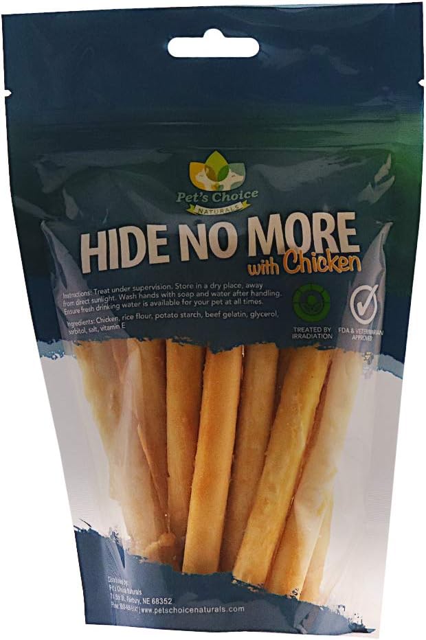 Pet’s Choice Pharmaceuticals HideNoMore, Rawhide Free Chicken Chew Treats for Dogs, 4-5" 18 ct