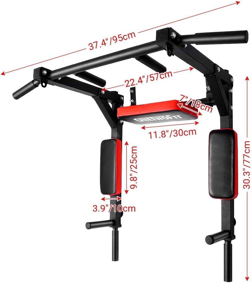 OneTwoFit Multifunctional Wall Mounted Pull Up Bar Chin Up bar Dip Station for Indoor Home Gym Workout