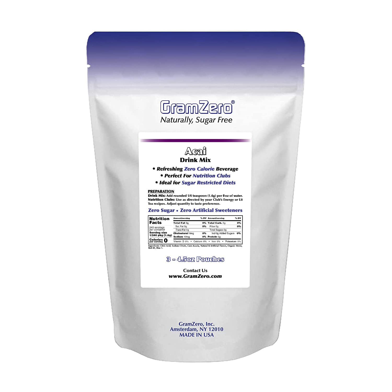 GramZero Raspberry Blush, Sugar Free Drink Mix, Pitcher Pack, Great For Nutrition Club Loaded Tea, Zero Calorie, Stevia Sweetened