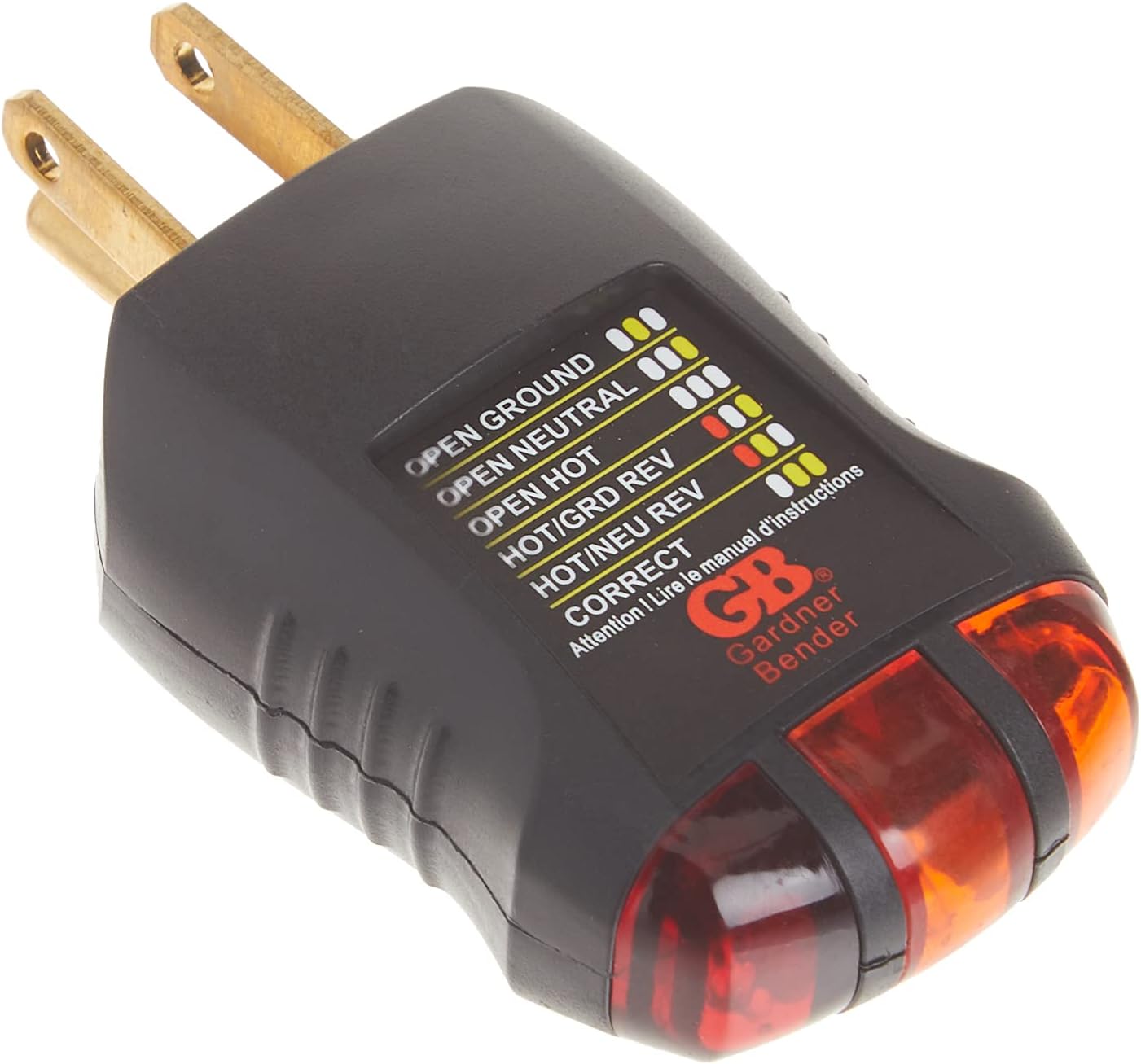 Gardner Bender GFI-3501 Ground Fault Receptacle Tester & Circuit Analyzer, 110-125V AC, for GFCI / Standard / Extension Cords & More, 7 Visual LED Tests , Red | 110-125V AC Receptacle Tester w/ 3 LED Lights Indicating 7 Wiring Conditions, Tests GFCI & Ou…