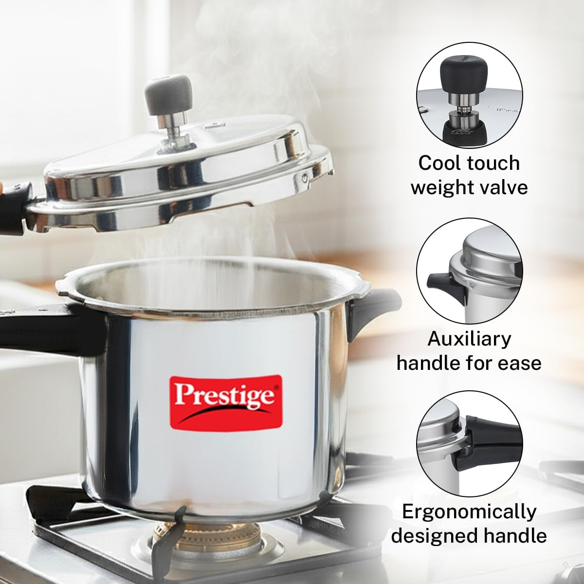 Prestige Popular Aluminum Pressure Cooker, 5 L, Silver