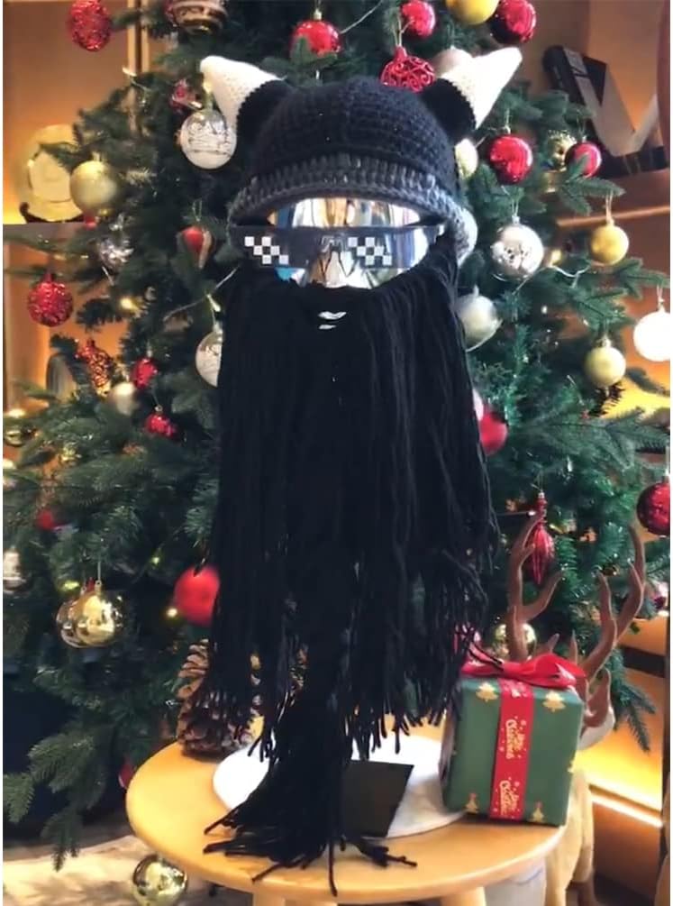 Creative Barbarian Knit Beard Hat Funny Knit Cap Wig Beanie Hats