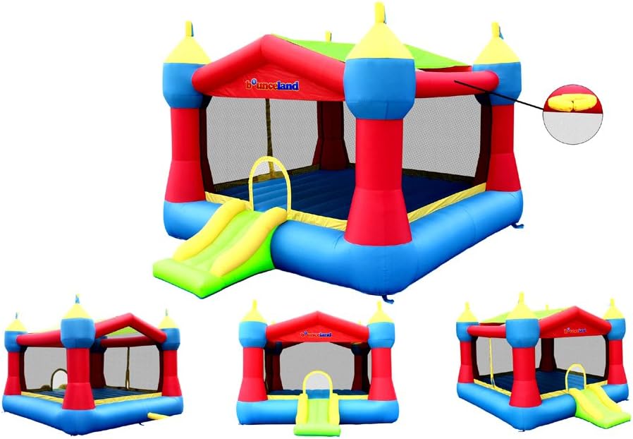 Bounceland Inflatable Party Castle Bounce House Bouncer, 16 ft L x 13 ft W x 10.3 ft H, Basketball Hoop, Removable Sun Roof, UL Strong Blower included