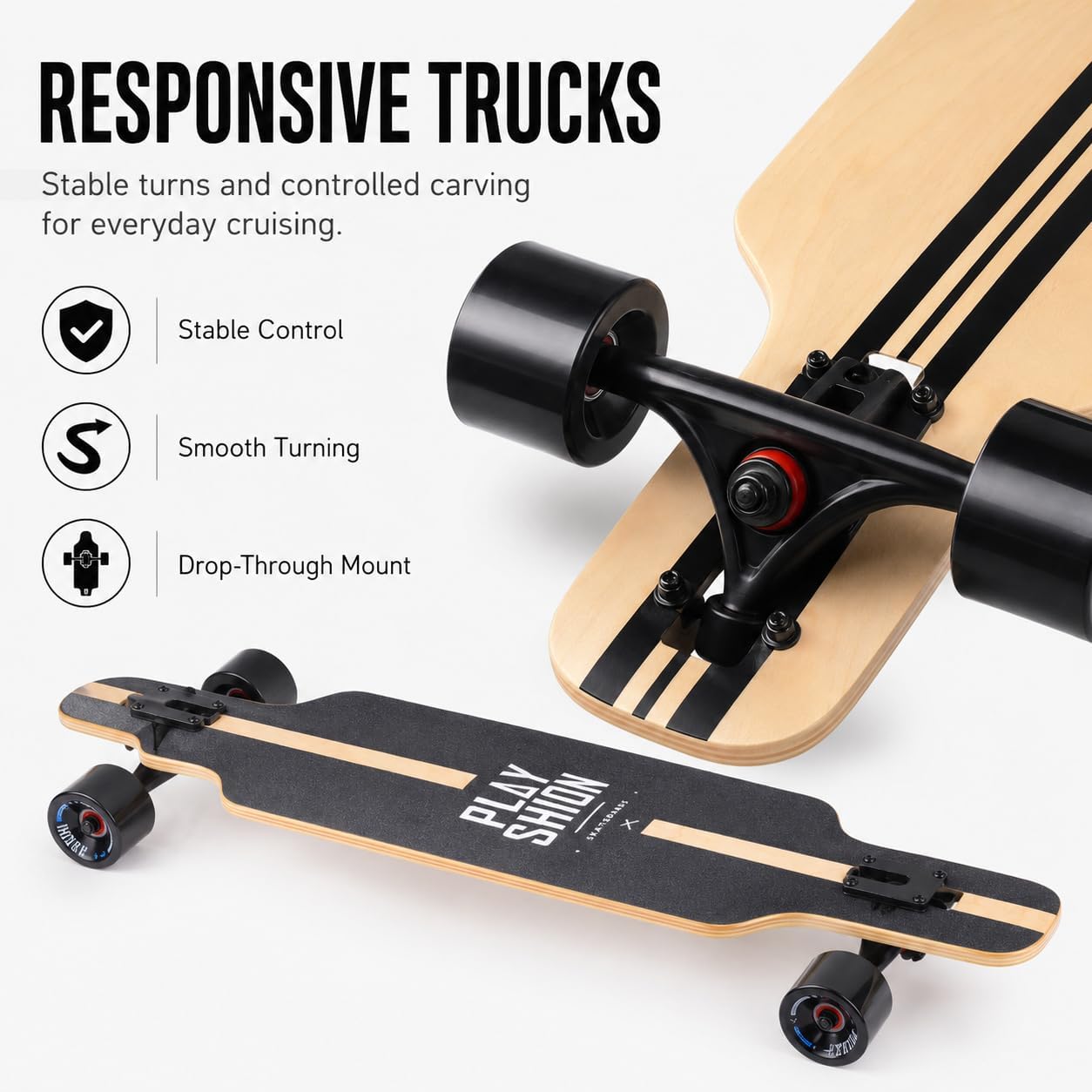 Playshion 39 Inch Drop Through Longboard Skateboard for Beginners