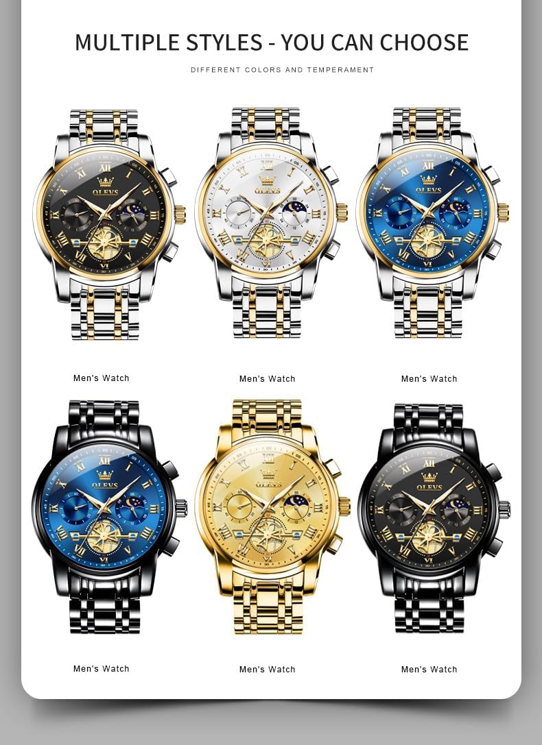 OLEVS Watch Men Luxury Dress Stainless Steel Date Analog Watch Waterproof