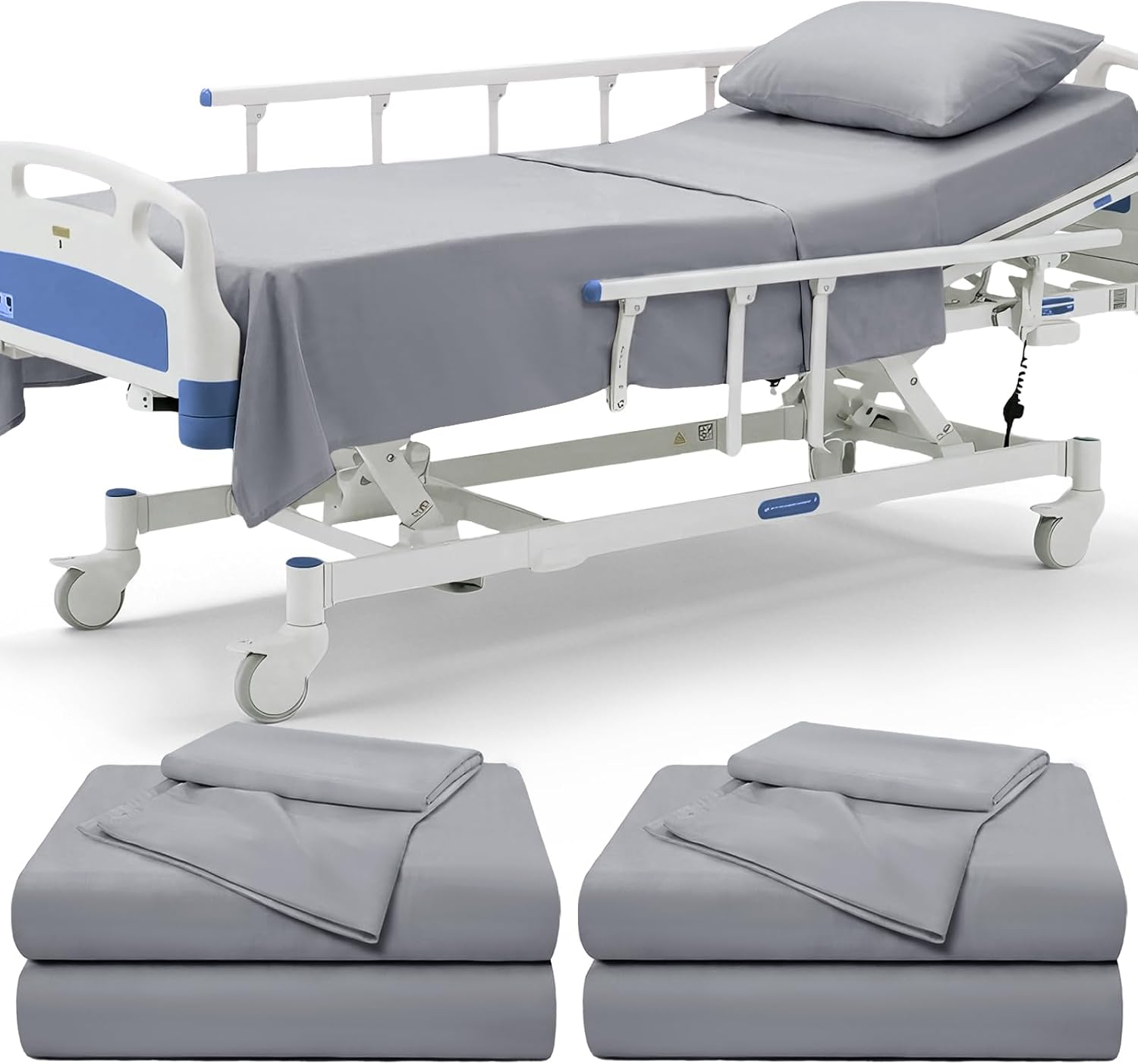 P Pothuiny 6 Piece Hospital Bed Sheet Set, White Brushed Microfiber | Soft Bed Sheets for Home/ Nursing/ Hospital Care Bed , 2 Deep Pocket Fitted Sheet 36"x80"+12", 2 Flat Sheet, 2 Pillowcases