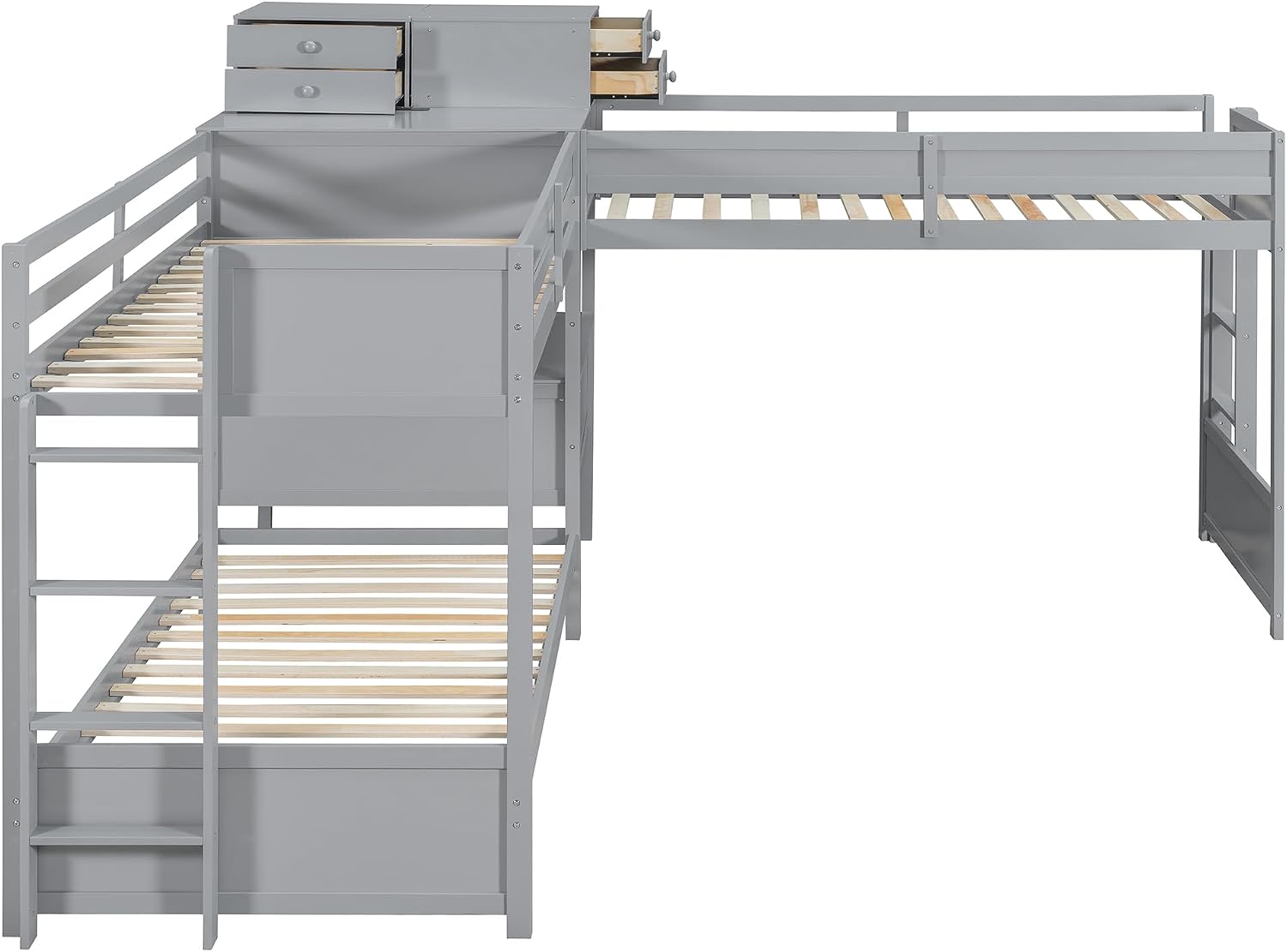 Harper & Bright Designs Twin L-Shaped Bunk Bed with Trundle, Can be Divided into Two L-Shaped Beds, No Spring Box Needed (Grey)