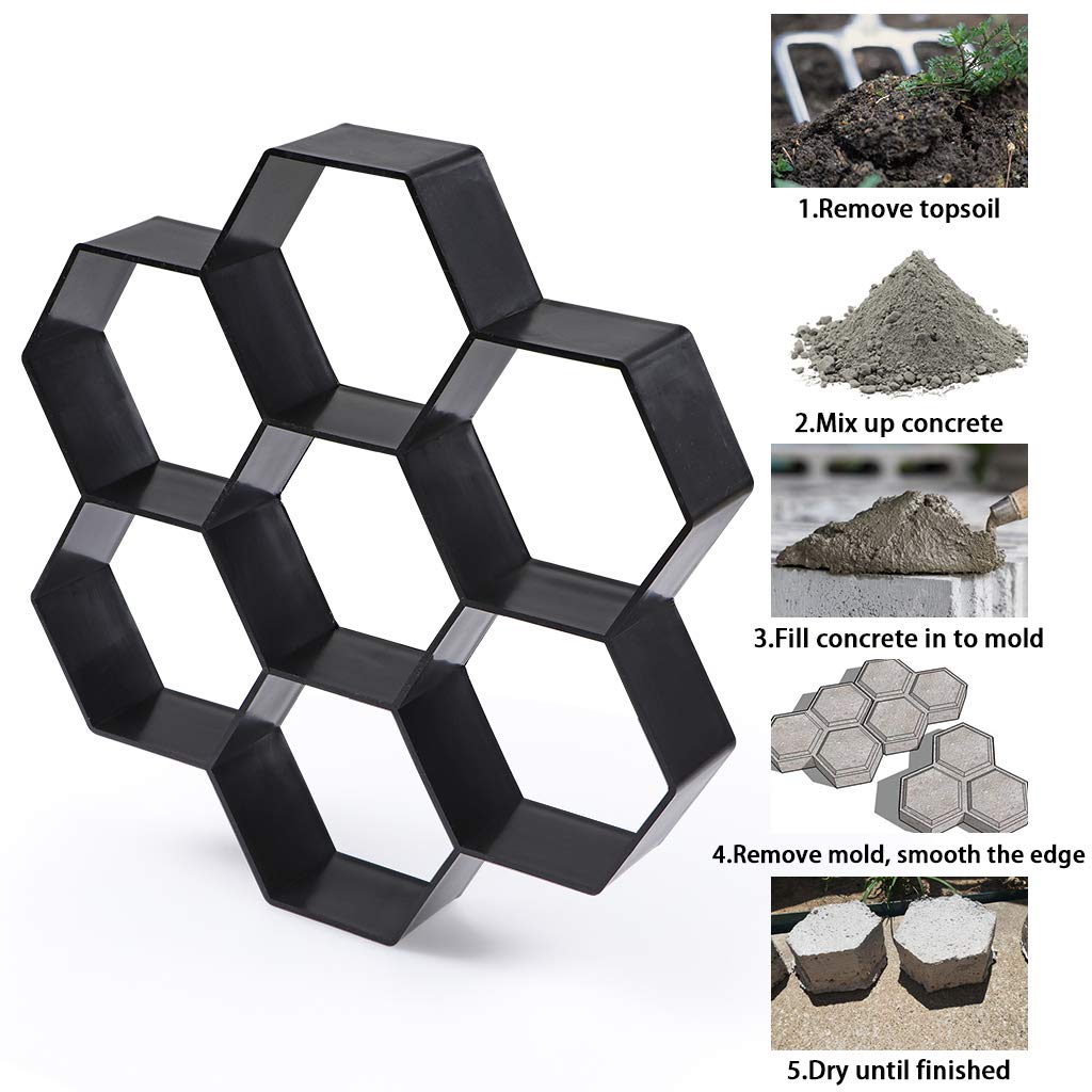 Skelang Hexagon Pavement Mold, 11.4"×11"×1.7" Reusable Walk Path Maker, Concrete Cement Pavement Mold for DIY Garden Concrete Path
