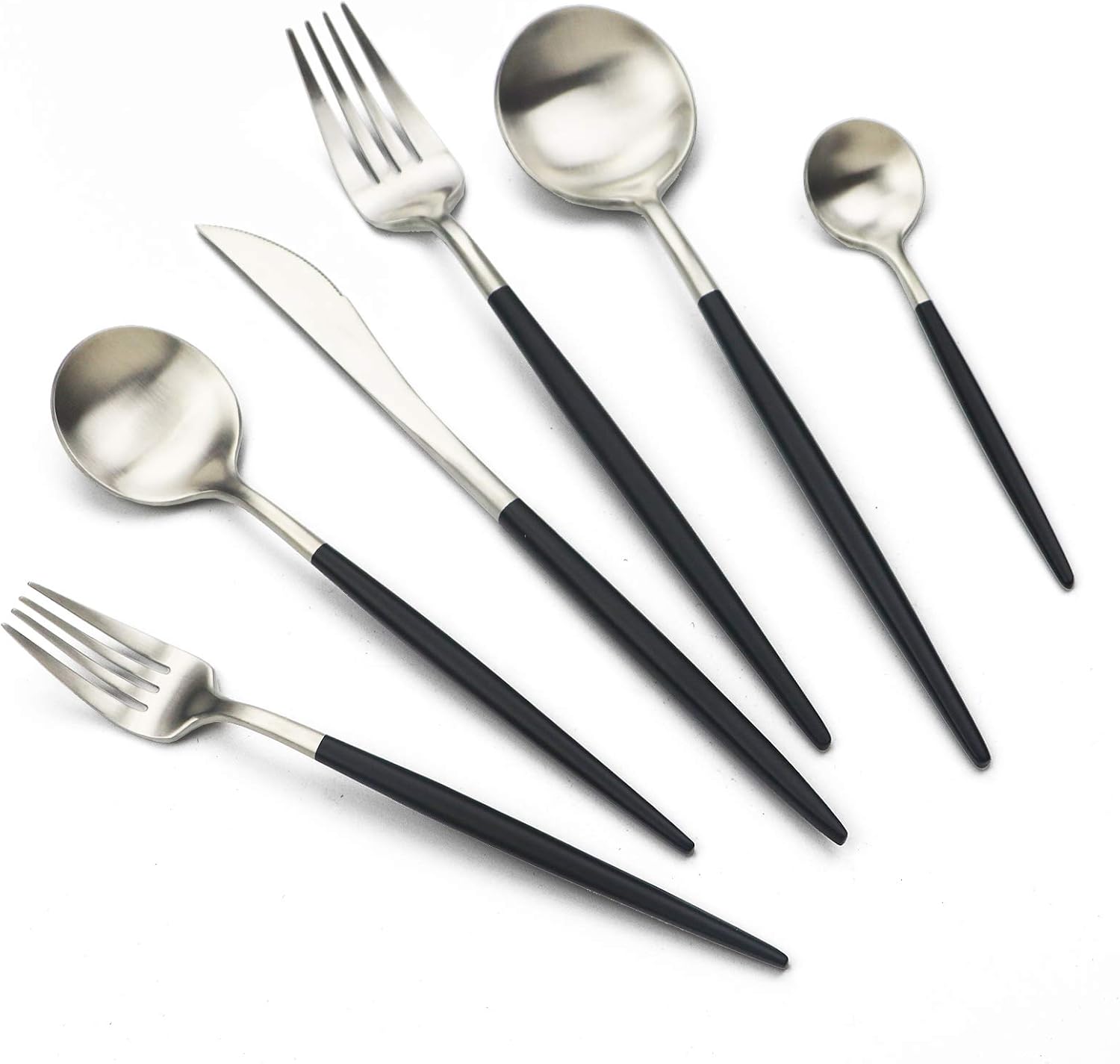 JASHII Luxury 18/10 Rainbow Flatware Set - 304 Stainless Steel Colorful Cutlery - 5-Piece Adaline Royal Modern Satin Finish for Birthday