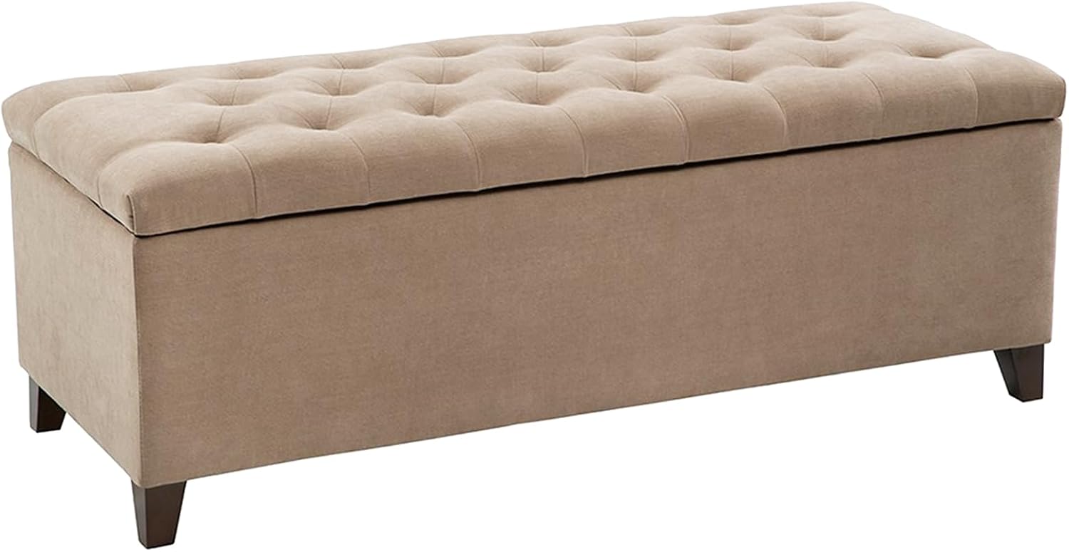 Madison Park 49" Upholstered Storage Bench, Button Tufted End of Bed Bench with Storage, Dual Spring Soft-Close Lid, Bedroom Bench for Queen King Bed, Entryway Living Room, Grey