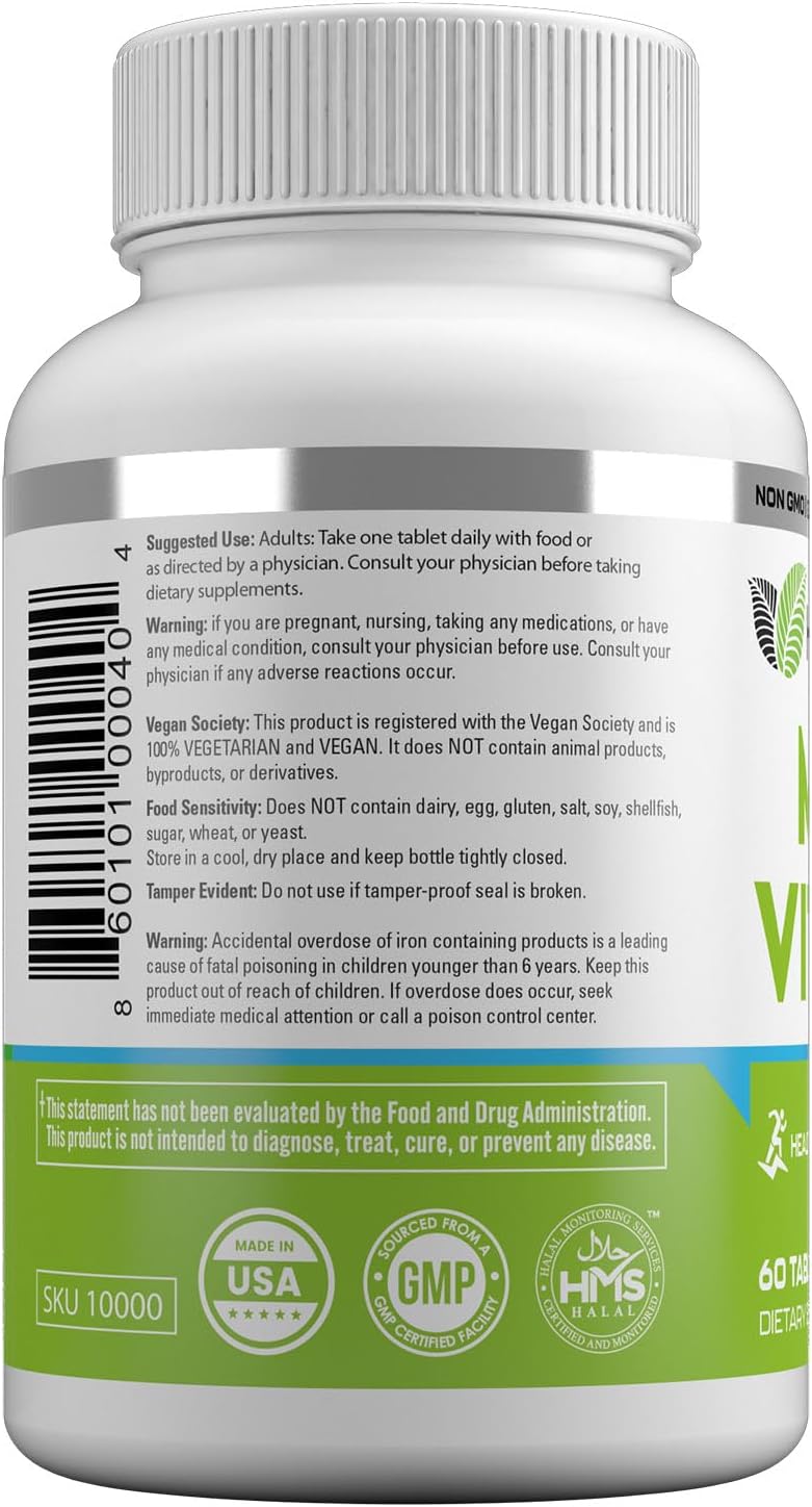 HAYAT Vitamins Vegan Natural Multivitamin, Daily Vitamins with Vitamin A, C, D, E, B1, B2, B3, B6, B12, Biotin, Zinc and More, 2 Month Supply