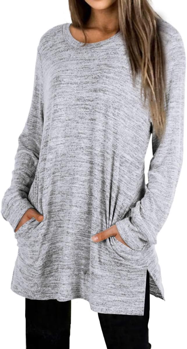 XIEERDUO Womens Casual Sweatshirts Long Sleeve Shirts Oversized With Pocket Tunic Tops S-3XL