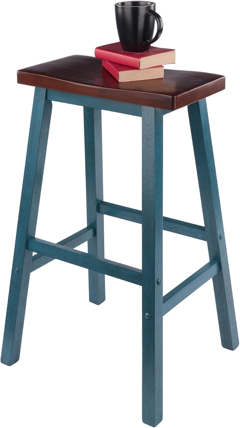 Winsome Satori Saddle Seat Counter Stool, Walnut, 24" | Classic Backless Bar Chairs for Kitchen & Dining Room Seating, Timeless Essential Furniture for Home, Dorm, Apartments