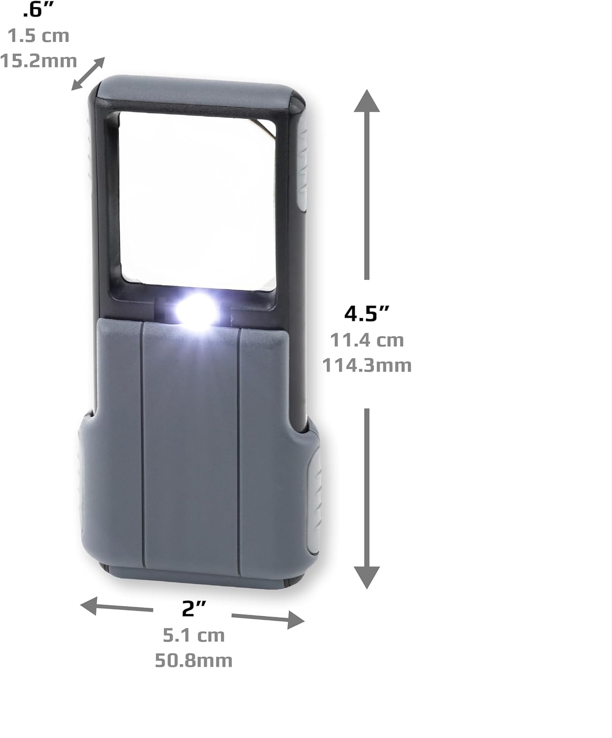 Carson MiniBrite LED Lighted Slide-Out Aspheric Magnifier with Protective Sleeve (PO-55), 5X, Gray