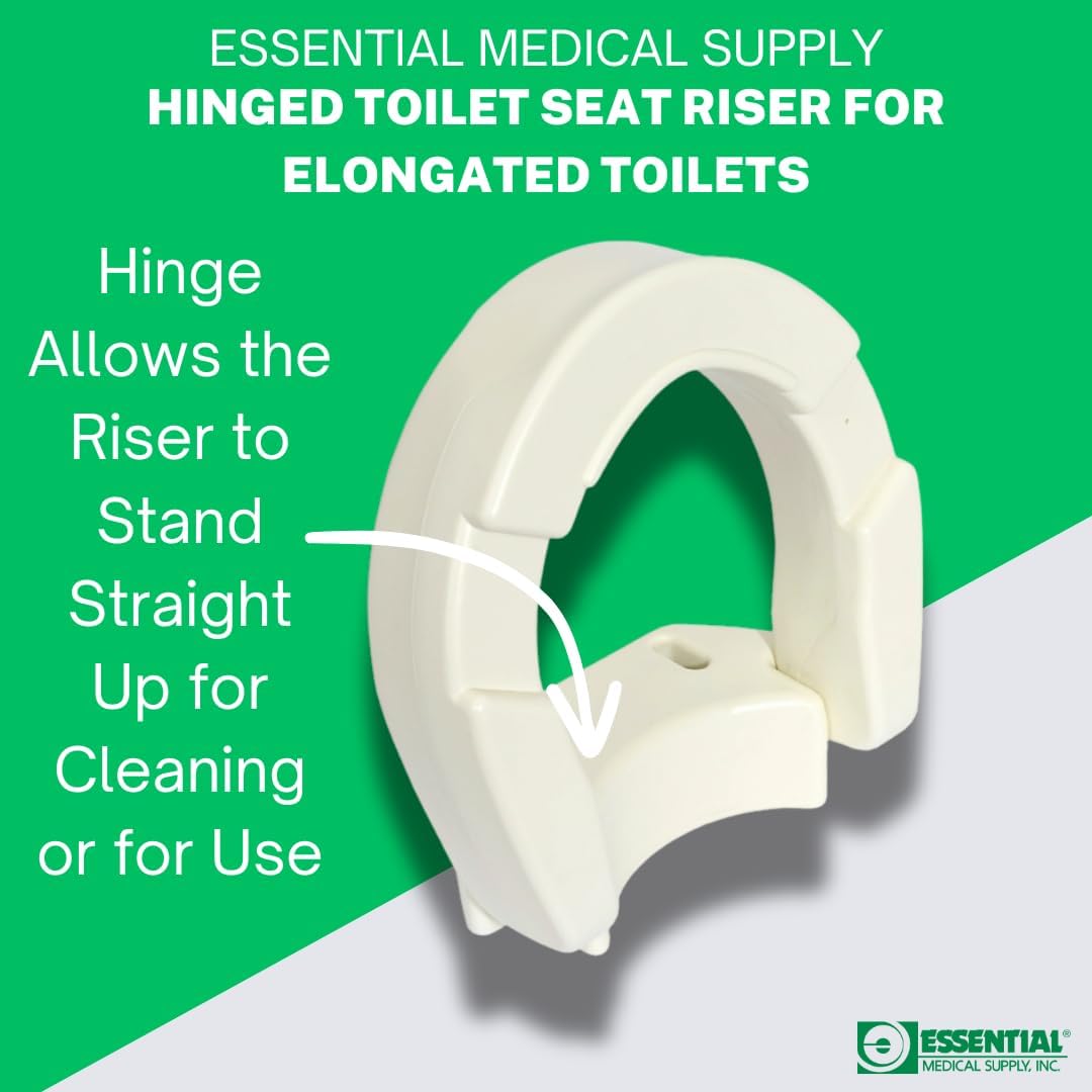Essential Medical Supply Hinged Toilet Seat Riser for Elongated Toilets - 19 x 14 x 3.5 Inches