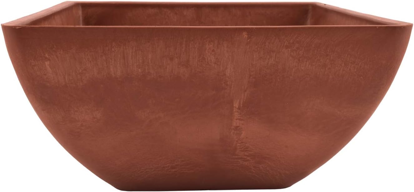 PSW Pot Collection 12x6 inch Plastic/Stone/Wood Composite Square Planter – No Drainage Hole (Drillable), Modern Indoor/Outer Pot for Flowers, Foliage, Succulents, Fairy Gardens, Dark Charcoal