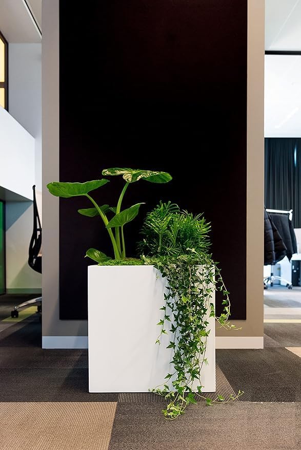 Pottery Pots Elegant White Square Indoor Outdoor Planter Pot – Elegant Cube Shaped Flower Pot - 10”H x 10”W x 10”L