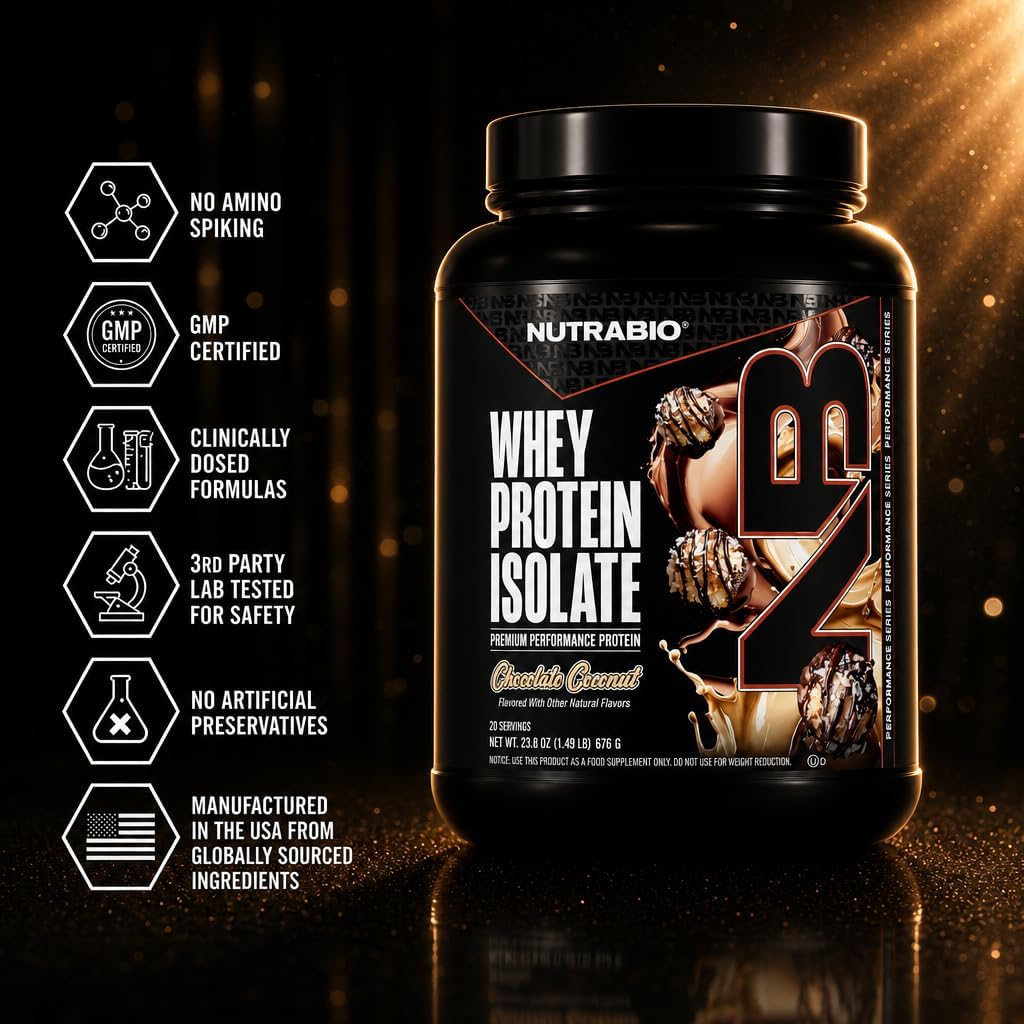 NutraBio 100% Whey Protein Isolate Protein Powder, 25g Protein with Complete Amino Acid Profile, Non-GMO, Soy & Gluten Free, Low Carb, Low Calorie Whey Protein Powder, Raw Unflavored, 20 Servings