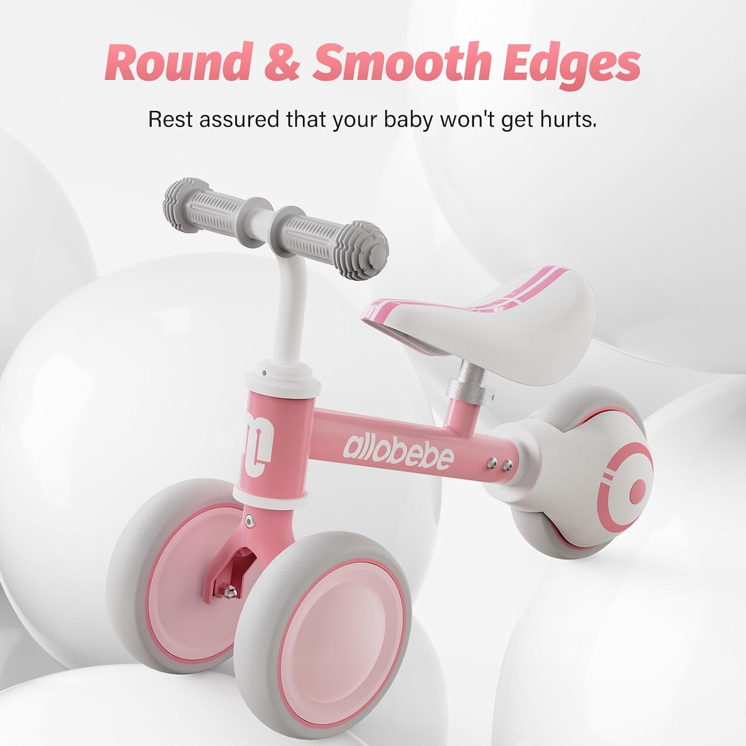 Baby Balance Bike, Cute Toddler Bikes 12-36 Months Gifts for 1 Year Old Girl Bike to Train Baby from Standing to Running with Adjustable Seat Silent & Soft 3 Wheels