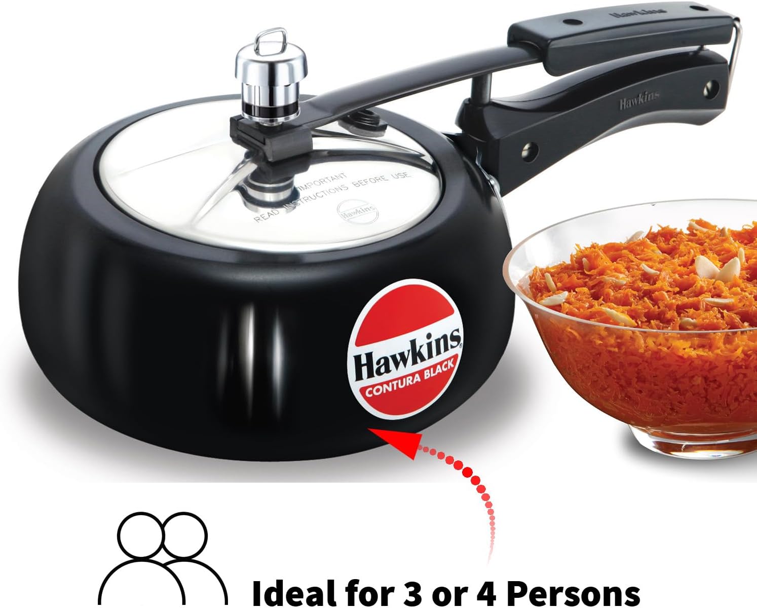 Hawkins 3.5 Litre Contura Black Pressure Cooker, Hard Anodised Inner Lid Cooker, Handi Cooker, Black (CB35)
