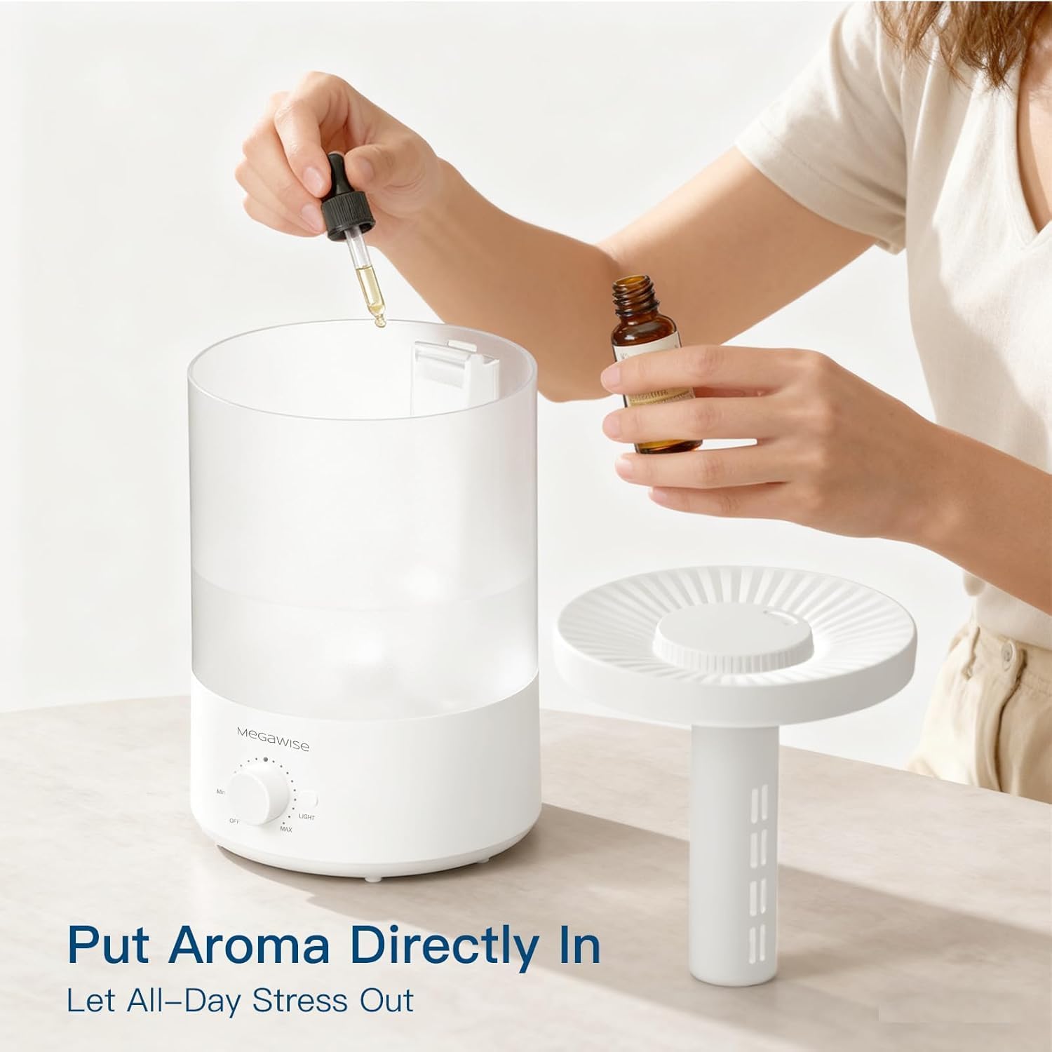 MEGAWISE 1.5L Cool Mist Humidifier for Bedroom, 25dB Quiet
