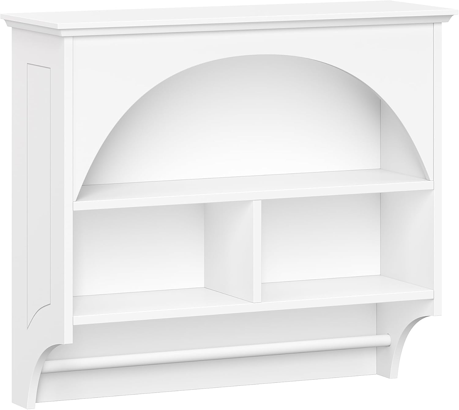 RiverRidge Kitchen Wall Shelf with Arch and Towel Bar, White | Wall-Mounted Pantry Spice Rack, 2 Shelves, Kitchen Storage Cabinet, Hand Towel Rack