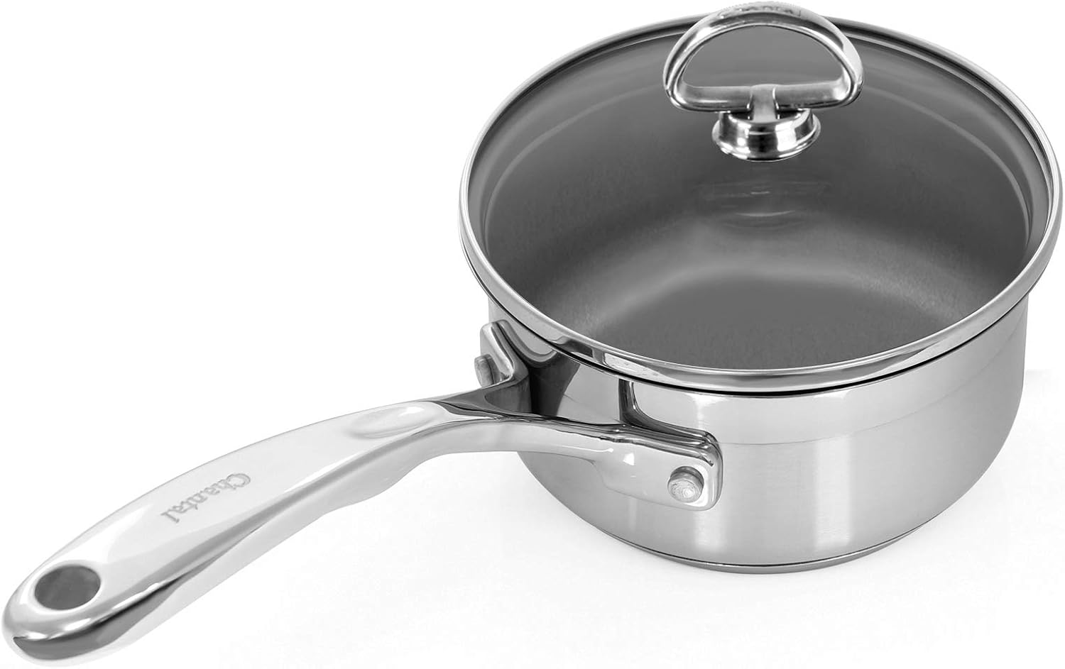 Chantal Induction 21 Steel 1 quart NonStick Saucepan with Tempered Glass Lid, Ceramic Non Stick, Brushed Stainless Steel