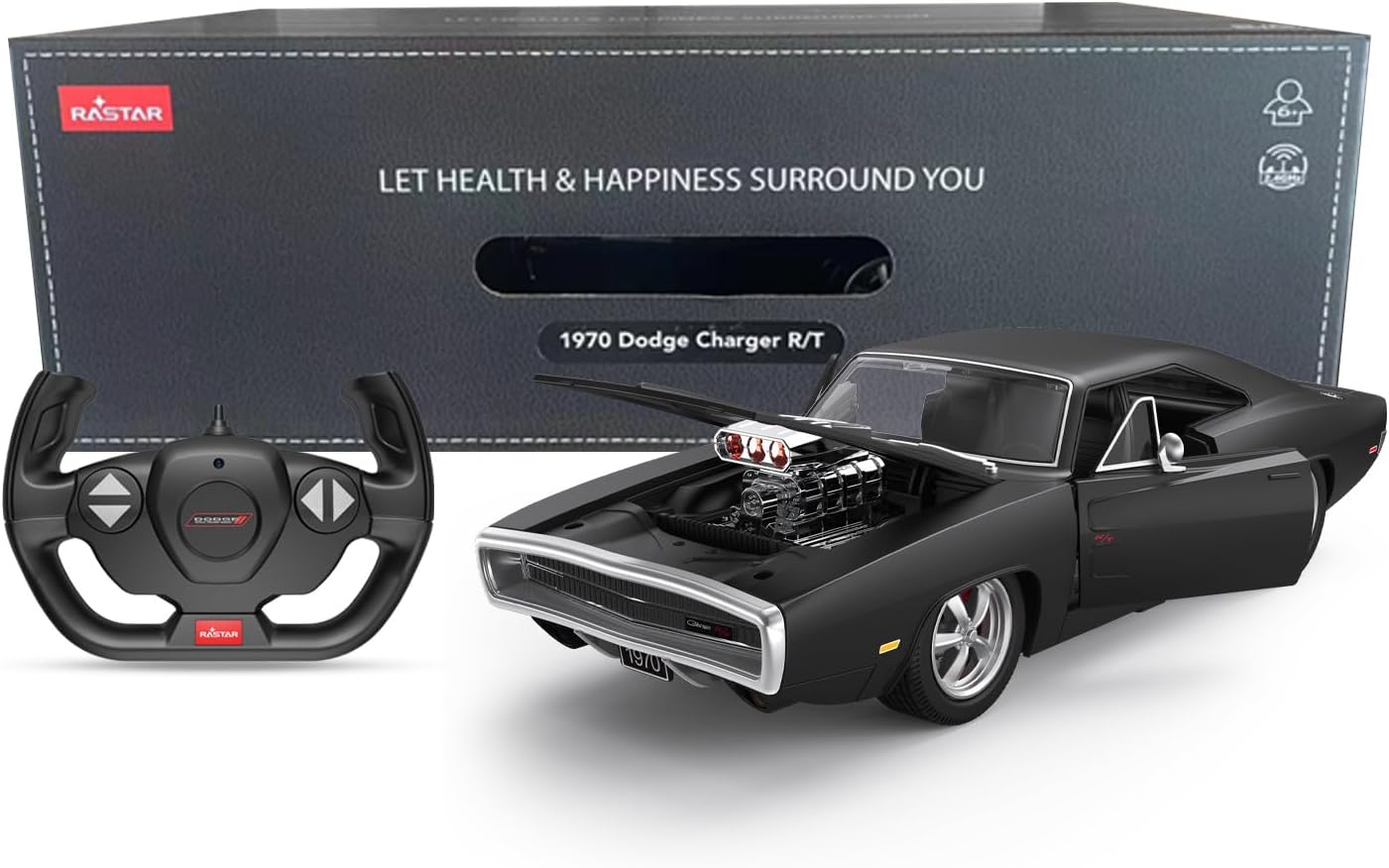 RASTAR RC Cars 1:16 Fast & Furious 1970 Dodge Charger R/T Remote Control Car, Toy Muscle Cars for Boys, Matt Black 2.4G
